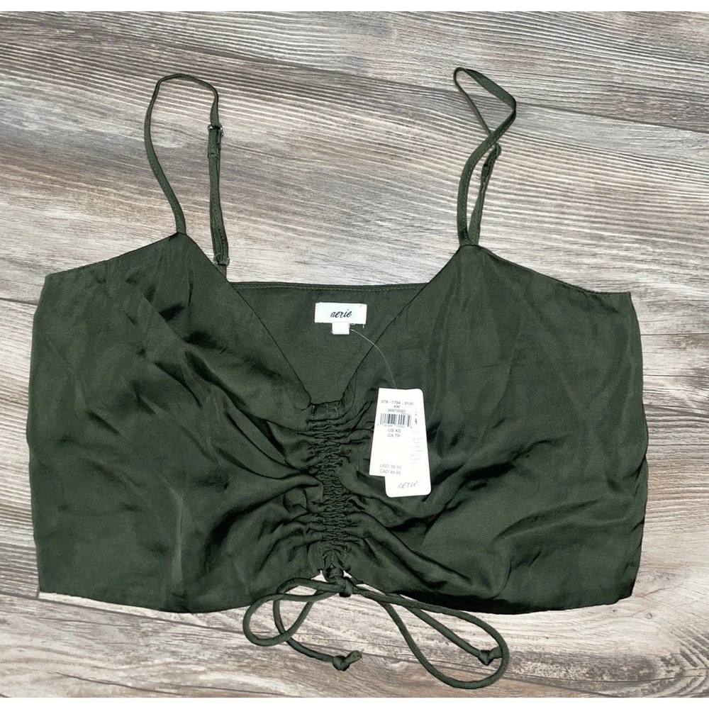aerie Ripped Double Strap Cropped Tank Top/Bralette Green Size XS NEW!